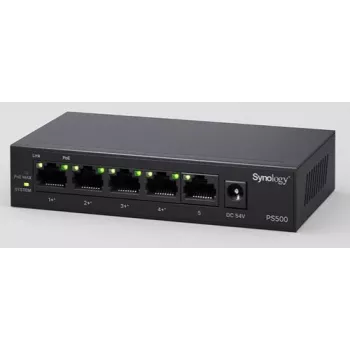 Synology PS500 PoE stikalo, 5x GE vrata, 4x GE PoE+, 60 W