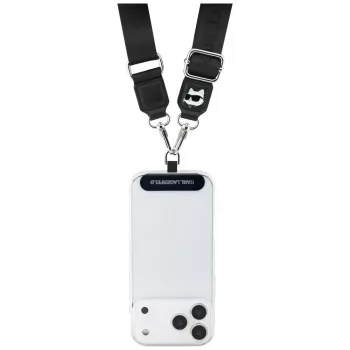 Karl Lagerfeld univerzalni jermen Tether Patch Choupette Metal Logo, črn, KF002656
