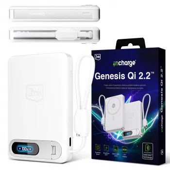 3mk incharge® Genesis Qi 2 25W brezžični polnilnik + PD45W, vgrajen USB-C kabel, bel