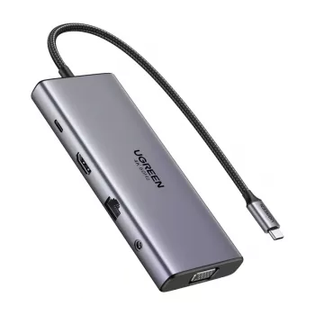 Ugreen CM639 USB-C hub, HDMI, VGA, 2x USB-C 3.2 10 Gbps, 2x USB, SD/TF, RJ45, Aux 3,5 mm, PD, 4K 60 Hz