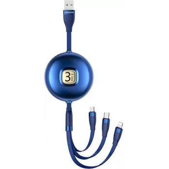 Usams U69 3-v-1 USB kabel (Lightning / Micro-USB / USB-C), 1 m, moder