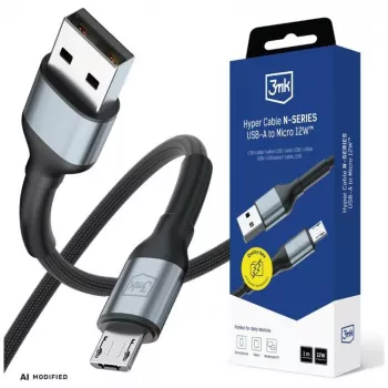 3mk Hyper Cable N-Series kabel USB-A na Micro-USB, 1 m, 12 W, črn