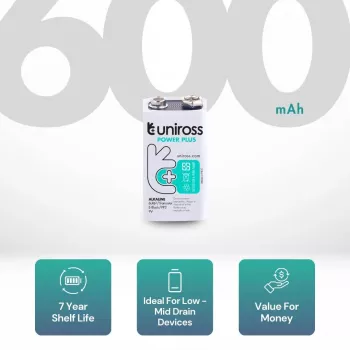 Uniross Power Plus alkalna baterija 6LR61 9V 600mAh, 1 kos