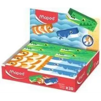 Maped plastična radirka z živalskimi motivi, brez ftalatov in PVC, 3 živalski motivi – 20-delni display