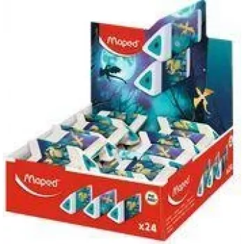Maped Pyramide DRAGON plastična radirka, bela, trikotna, brez ftalatov in PVC, 24-kosni display (119527)