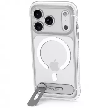 Decoded AntiMicrobial Hybrid Stand Backcover – ovitek s stojalom za iPhone 18 Pro Max / 17 Pro Max, združljiv z MagSafe (prozoren)