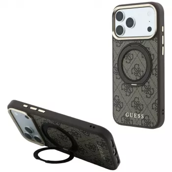 Guess Ring Stand 360 4G Classic Logo MagSafe ovitek za iPhone 18 Pro / 17 Pro rjav
