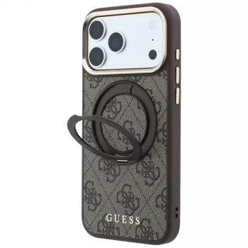 Guess Ring Stand 360 4G Classic Logo MagSafe ovitek za iPhone 18 Pro / 17 Pro rjav