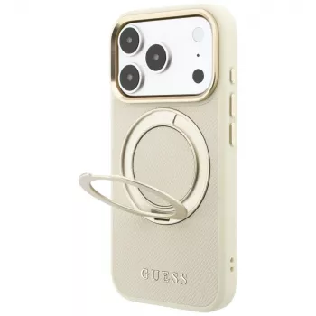 Guess Ring Stand 360 Grained Classic Logo MagSafe ovitek za iPhone 18 Pro Max / 17 Pro Max bež
