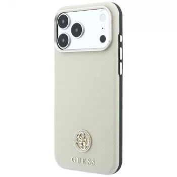 Ovitek Guess Grained Round Strass Logo MagSafe za iPhone 18 Pro Max / 17 Pro Max bež