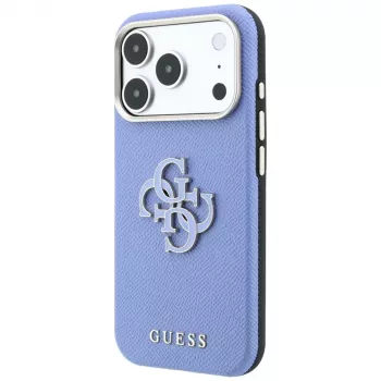 Guess ovitek z vzorcem usnja in velikim logotipom iz smole za iPhone 18 Pro Max / 17 Pro Max, moder