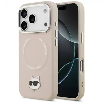 Karl Lagerfeld ovitek Choupette Pin MagSafe za iPhone 17 Pro, roza