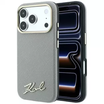 Karl Lagerfeld ovitek Saffiano Small Script Metal Logo MagSafe za iPhone 18 Pro Max / 17 Pro Max, bež
