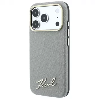 Karl Lagerfeld ovitek Saffiano Small Script Metal Logo MagSafe za iPhone 18 Pro Max / 17 Pro Max, bež