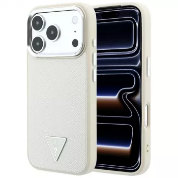 Guess ovitek Grained Triangle Logo MagSafe za iPhone 18 Pro Max / 17 Pro Max, bež