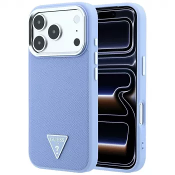 Guess Grained Triangle Logo ovitek MagSafe za iPhone 18 Pro Max / 17 Pro Max, moder