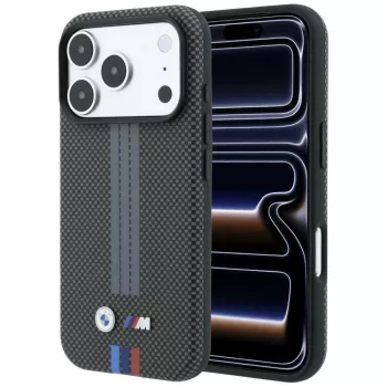 BMW M Quadrille Kevlar Tricolor Print Lines ovitek MagSafe za iPhone 18 Pro / 17 Pro, antracit