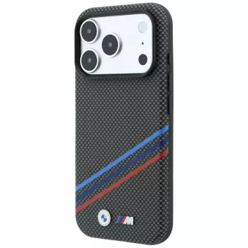BMW M Quadrille Kevlar Print Tricolor Lines & Metal Logo ovitek MagSafe za iPhone 18 Pro Max / 17 Pro Max, antracit