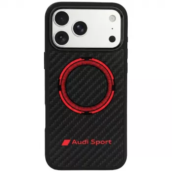 Audi RSQ Carbon Fiber Sport Red Circle ovitek MagSafe za iPhone 18 Pro Max / 17 Pro Max, črn