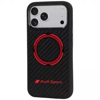 Audi RSQ Carbon Fiber Sport Red Circle ovitek MagSafe za iPhone 18 Pro Max / 17 Pro Max, črn