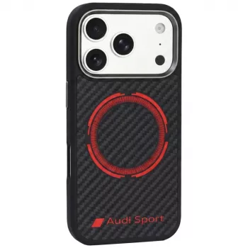 Audi RSQ Carbon Fiber Sport Red Circle ovitek MagSafe za iPhone 18 Pro / 17 Pro, črn