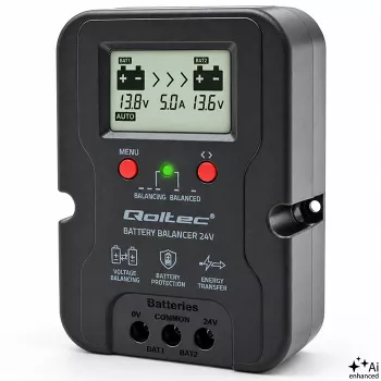 Qoltec izenačevalnik napetosti 24V za 2 x 12V bateriji | 5A | AGM GEL LiFePO4 | LCD