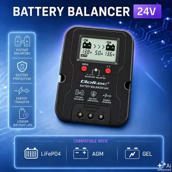 Qoltec izenačevalnik napetosti 24V za 2 x 12V bateriji | 5A | AGM GEL LiFePO4 | LCD