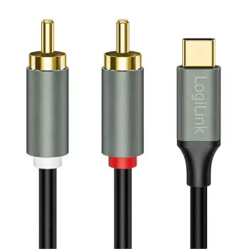 LogiLink CUA0142 kabel USB 2.0 Type-C na 2x Cinch, stereo avdio, aluminij, črno-srebrn, 2 m