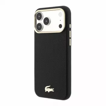 Lacoste PU usnje Champs Elysees MagSafe ovitek za iPhone 18 Pro Max / 17 Pro Max, zlat logotip, črno-zlat