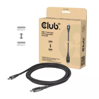 Club 3D CAC-2508 varnostni polnilni kabel USB-C, 240 W, z zaslonom za polnjenje, vtič/vtič, 2 m