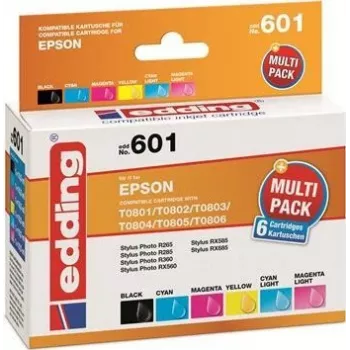 Edding EDD-601 kartuše s črnilom za Epson Stylus Photo P50, združljive, multipaket črna + cian + magenta + foto cian + foto magenta (6 kosov)
