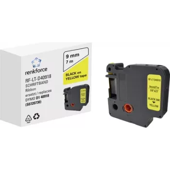 Renkforce RF-LT-D40918 trak za označevanje, nadomestni za DYMO D1 40918, 9 mm, črna na rumeni, 7 m