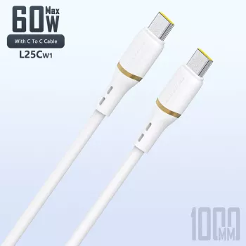 Dudao 1 m 60 W podatkovni kabel iz tekočega silikona USB-C na USB-C, bel