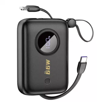 Dudao DDA344 power bank 10000 mAh, PD 22,5 W, z vgrajenim kablom, črn
