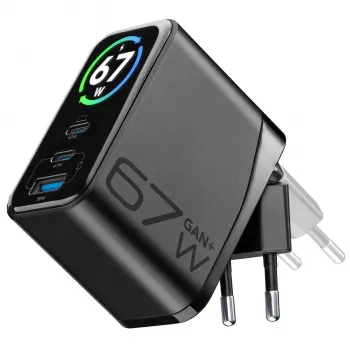Cellularline TFT Multiport Charger 67 W hitri polnilnik, GaN, 2 x USB-C, 1 x USB-A