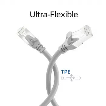ACT FC2000 CAT6A S/FTP ultra-prenosni patch kabel, 0,5 m, TPE, Snagless-RJ45, siv