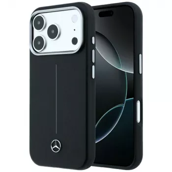 Mercedes Leather Semi Wrap Iconic Line MagSafe ovitek za iPhone 18 Pro / 17 Pro, črn