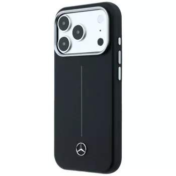 Mercedes Leather Semi Wrap Iconic Line MagSafe ovitek za iPhone 18 Pro / 17 Pro, črn