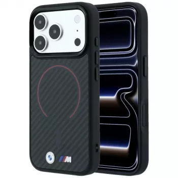BMW M ovitek MagSafe Kevlar Red Print Ring Metal Logo za iPhone 18 Pro Max / 17 Pro Max, črn