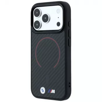 BMW M ovitek MagSafe Kevlar Red Print Ring Metal Logo za iPhone 18 Pro Max / 17 Pro Max, črn