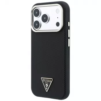 Guess Kevlar Triangle Logo MagSafe ovitek za iPhone 18 Pro Max / 17 Pro Max, črn