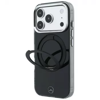 Mercedes Ring Stand Iconic Logo ovitek z MagSafe za iPhone 18 Pro / 17 Pro, črn