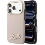 Karl Lagerfeld ovitek z MagSafe iz zrnastega usnja z logotipom iz smole Signature, roza, za iPhone 18 Pro Max / 17 Pro Max
