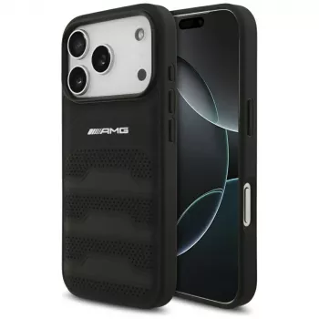 Mercedes AMG Leather Debossed Lines Logo ovitek za iPhone 18 Pro / 17 Pro, črn