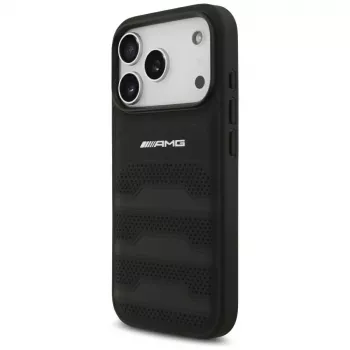 Mercedes AMG Leather Debossed Lines Logo ovitek za iPhone 18 Pro / 17 Pro, črn