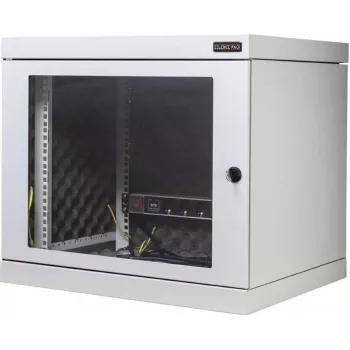 Silence Rack 99SRWV124GG zvočno izolirana stenska omrežna omara 19 inch, 12 U, globina 450 mm, prozorna vrata, 1 tih ventilator, svetlo siva