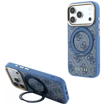 Guess Ring Stand 360 4G Classic Logo ovitek MagSafe za iPhone 18 Pro / 17 Pro, moder