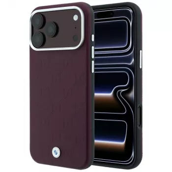BMW BMW001223 ovitek za iPhone 18 Pro / 17 Pro, Sign Deboss Quilted Metal Logo, MagSafe, bordo rdeč