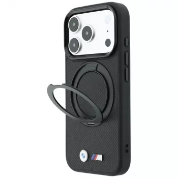BMW BMW001325 ovitek za iPhone 18 Pro Max / 17 Pro Max, Kevlar Ring Stand 360, MagSafe, črn