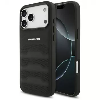 Mercedes AMG00117 ovitek za iPhone 18 Pro Max / 17 Pro Max, AMG Leather Debossed Lines Logo, črn